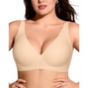 OEAK Womens Jelly Bras Wireless Deep V Bralette Comfy Push Up Tshirt Bras(Beige)