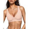 OEAK Womens Jelly Bras Wireless Deep V Bralette Comfy Push Up Tshirt Bras(Cool Nude)