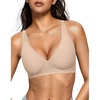 OEAK Womens Jelly Bras Wireless Deep V Bralette Comfy Push Up Tshirt Bras(Dark Beige)