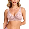 OEAK Womens Jelly Bras Wireless Deep V Bralette Comfy Push Up Tshirt Bras(Leopard Pink)
