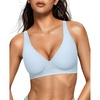 OEAK Womens Jelly Bras Wireless Deep V Bralette Comfy Push Up Tshirt Bras(Sky Blue)