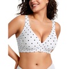 OEAK Womens Jelly Bras Wireless Deep V Bralette Comfy Push Up Tshirt Bras(White Polka Dot)
