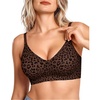 OEAK Womens Wireless Jelly Bras Comfortable Gel Bra Everyday Tshirt Bras(Leopard Coffee)