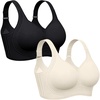 OEAK Womens Wireless Jelly Bras Plus Size Support Push Up Comfortable Bra(Black+cream White)
