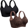 OEAK Womens Wireless Jelly Bras Plus Size Support Push Up Comfortable Bra(Black+leopard Coffee)