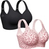 OEAK Womens Wireless Jelly Bras Plus Size Support Push Up Comfortable Bra(Black+leopard Pink)