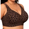 OEAK Womens Wireless Jelly Bras Plus Size Support Push Up Comfortable Bra(Coffee Leopard)