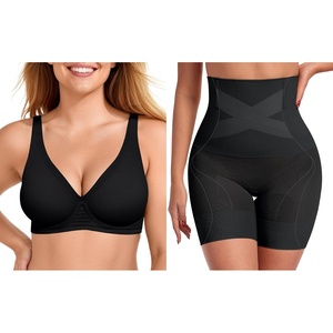 OEAK Deep V Bras Black XL+Tummy Control Shapewear Thigh Slimmer Black XL