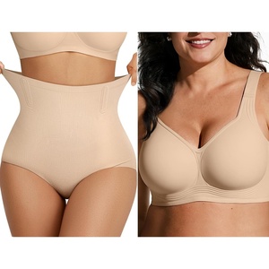 OEAK Tummy Control Shapewear Brief Nude & Supportive Wireless Bras Beige 3XL