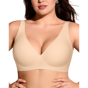 OEAK Womens Jelly Bras Wireless Deep V Bralette Comfy Push Up Tshirt Bras(Beige)