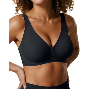 OEAK Womens Jelly Bras Wireless Deep V Bralette Comfy Push Up Tshirt Bras(Cool Black)