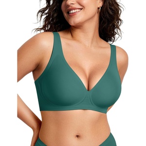 OEAK Womens Jelly Bras Wireless Deep V Bralette Comfy Push Up Tshirt Bras(Emerald Gem)