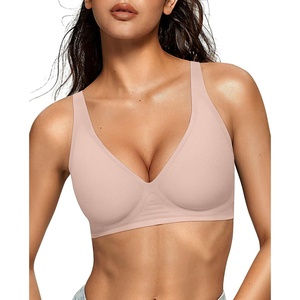 OEAK Womens Jelly Bras Wireless Deep V Bralette Comfy Push Up Tshirt Bras(Nude)