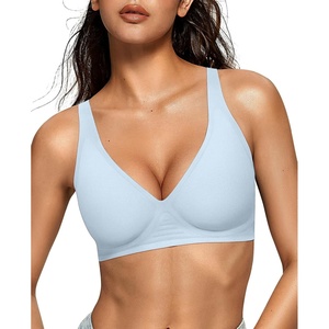OEAK Womens Jelly Bras Wireless Deep V Bralette Comfy Push Up Tshirt Bras(Sky Blue)