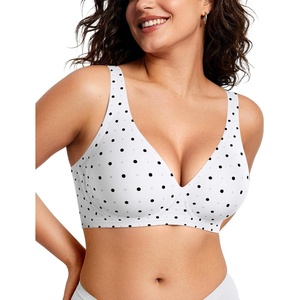 OEAK Womens Jelly Bras Wireless Deep V Bralette Comfy Push Up Tshirt Bras(White Polka Dot)