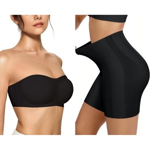 OEAK Womens Strapless Bras Push Up Bandeau Bra & Tummy Control Shapewear Black M