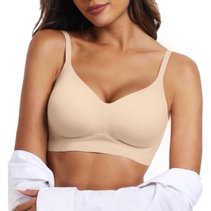 OEAK Womens Wireless Jelly Bras Comfortable Gel Bra Everyday Tshirt Bras(Beige)