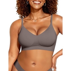 OEAK Womens Wireless Jelly Bras Comfortable Gel Bra Everyday Tshirt Bras(Grey)