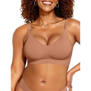 OEAK Womens Wireless Jelly Bras Comfortable Gel Bra Everyday Tshirt Bras(Latte)
