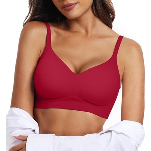 OEAK Womens Wireless Jelly Bras Comfortable Gel Bra Everyday Tshirt Bras(Wine Red)