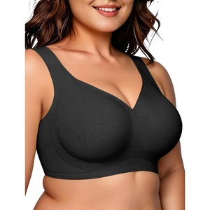 OEAK Womens Wireless Jelly Bras Plus Size Support Push Up Comfortable Bra(Black Airy)