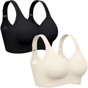 OEAK Womens Wireless Jelly Bras Plus Size Support Push Up Comfortable Bra(Black+cream White)