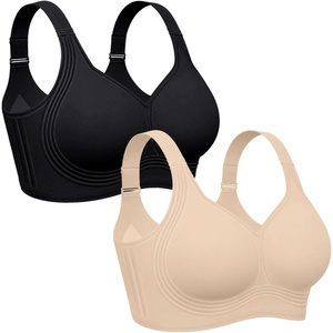 OEAK Womens Wireless Jelly Bras Plus Size Support Push Up Comfortable Bra(Black+creamy Beige)