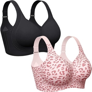 OEAK Womens Wireless Jelly Bras Plus Size Support Push Up Comfortable Bra(Black+leopard Pink)