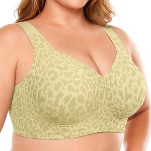 OEAK Womens Wireless Jelly Bras Plus Size Support Push Up Comfortable Bra(Leopard Green)