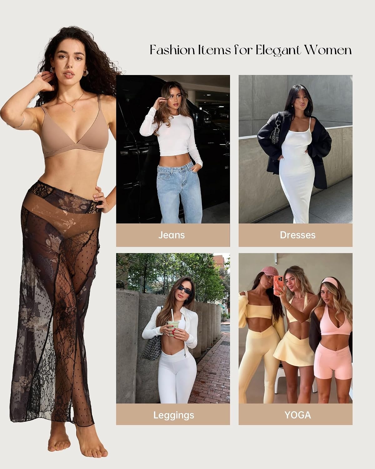 image:imageOEAK Seamless Thongs for Women Invisible Thongs No Show Thong Panty Liners Tangas Comfortable Workout GStrings UnderwearLatte