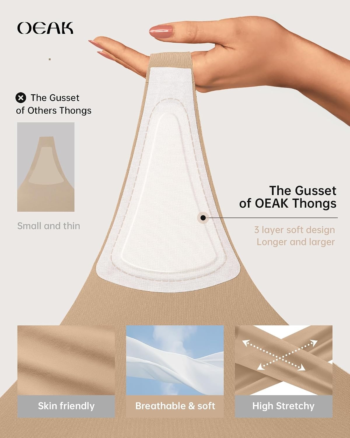 image:imageOEAK Seamless Thongs for Women Invisible Thongs No Show Thong Panty Liners Tangas Comfortable Workout GStrings UnderwearSkin Nude