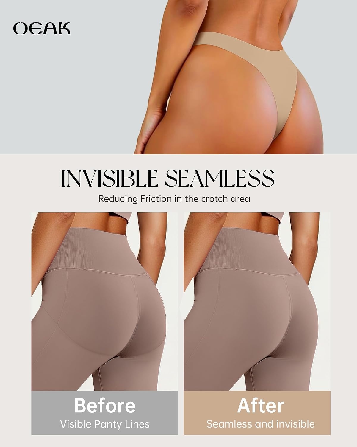 image:imageOEAK Seamless Thongs for Women Invisible Thongs No Show Thong Panty Liners Tangas Comfortable Workout GStrings UnderwearSkin Nude