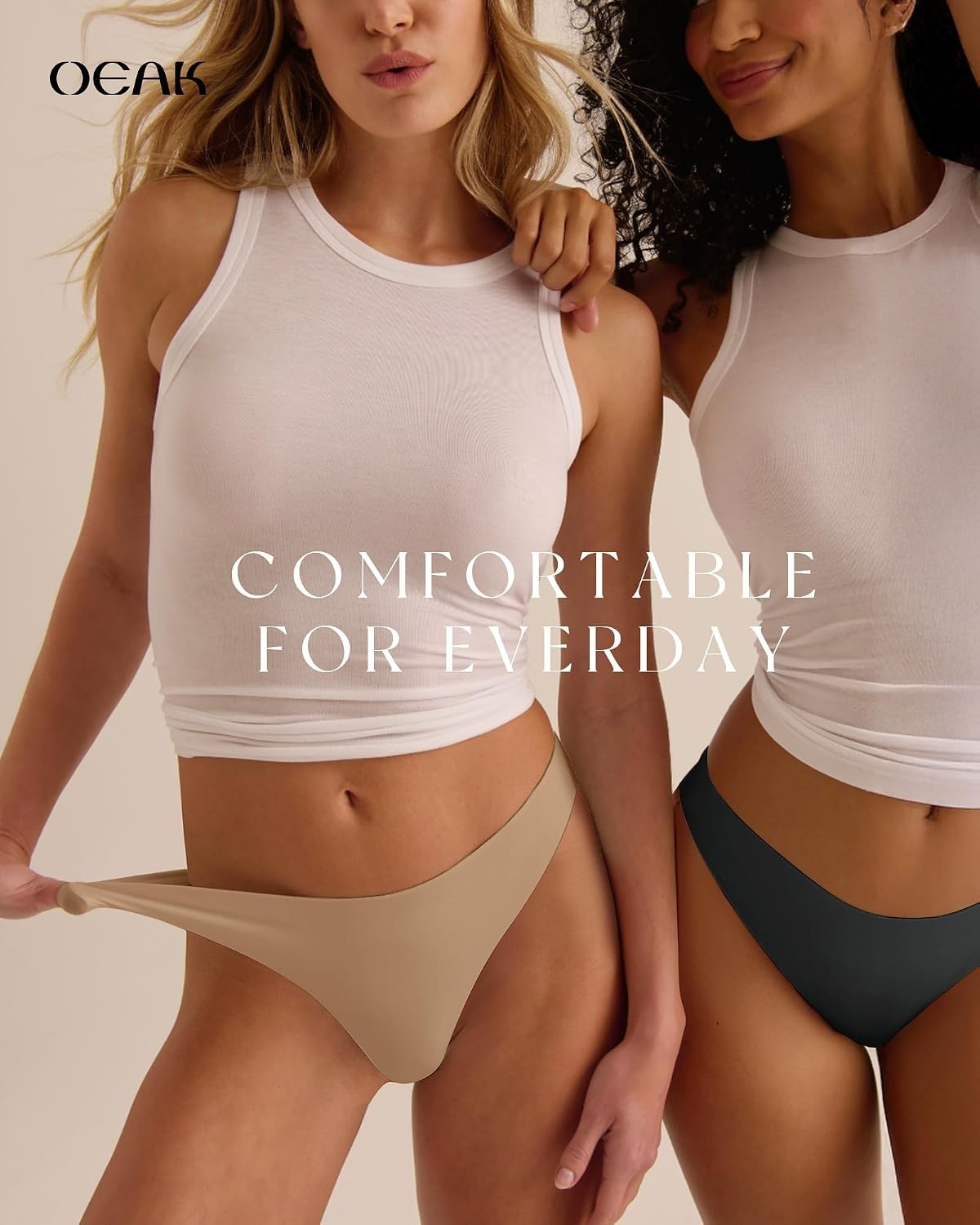 image:imageOEAK Seamless Thongs for Women Invisible Thongs No Show Thong Panty Liners Tangas Comfortable Workout GStrings UnderwearSkin Nude