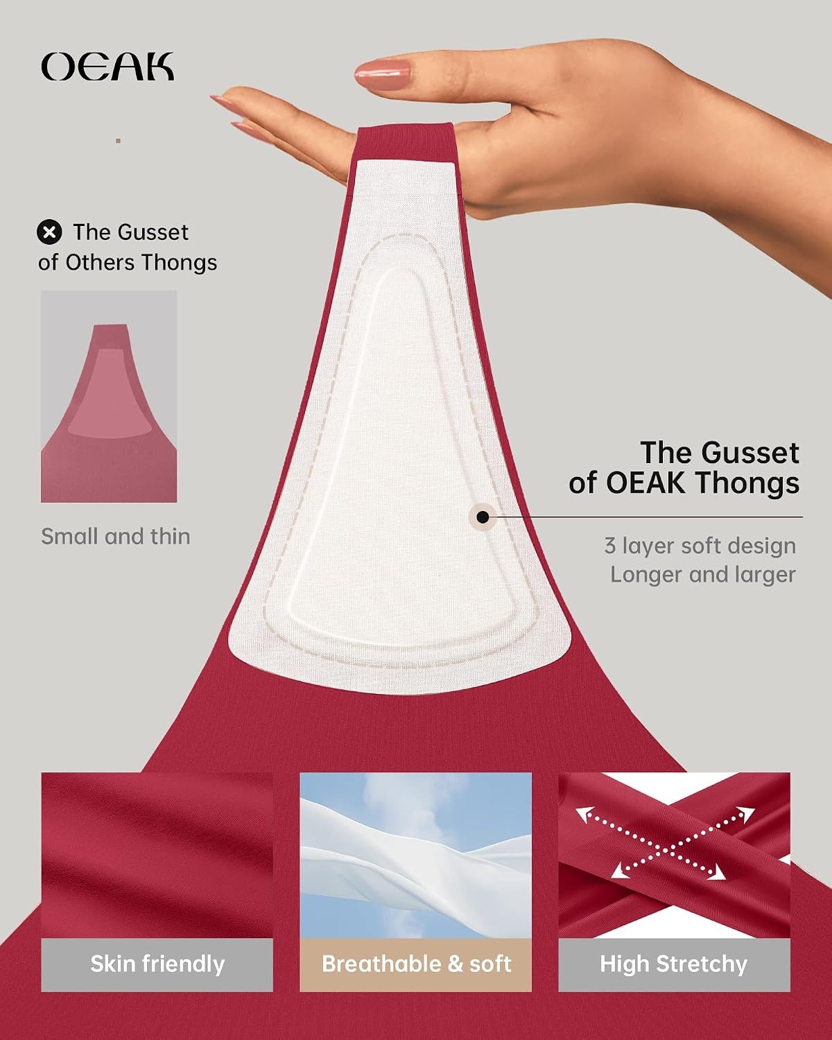 image:imageOEAK Seamless Thongs for Women Invisible Thongs No Show Thong Panty Liners Tangas Comfortable Workout GStrings UnderwearWine Red