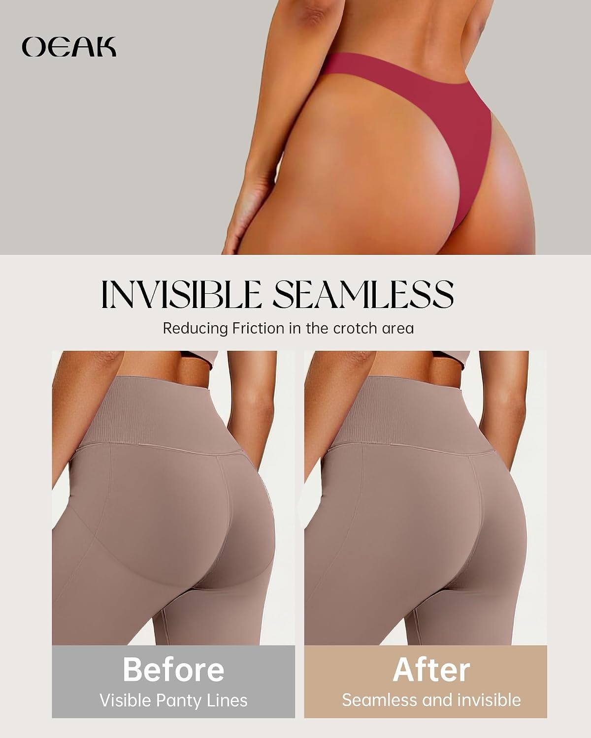 image:imageOEAK Seamless Thongs for Women Invisible Thongs No Show Thong Panty Liners Tangas Comfortable Workout GStrings UnderwearWine Red