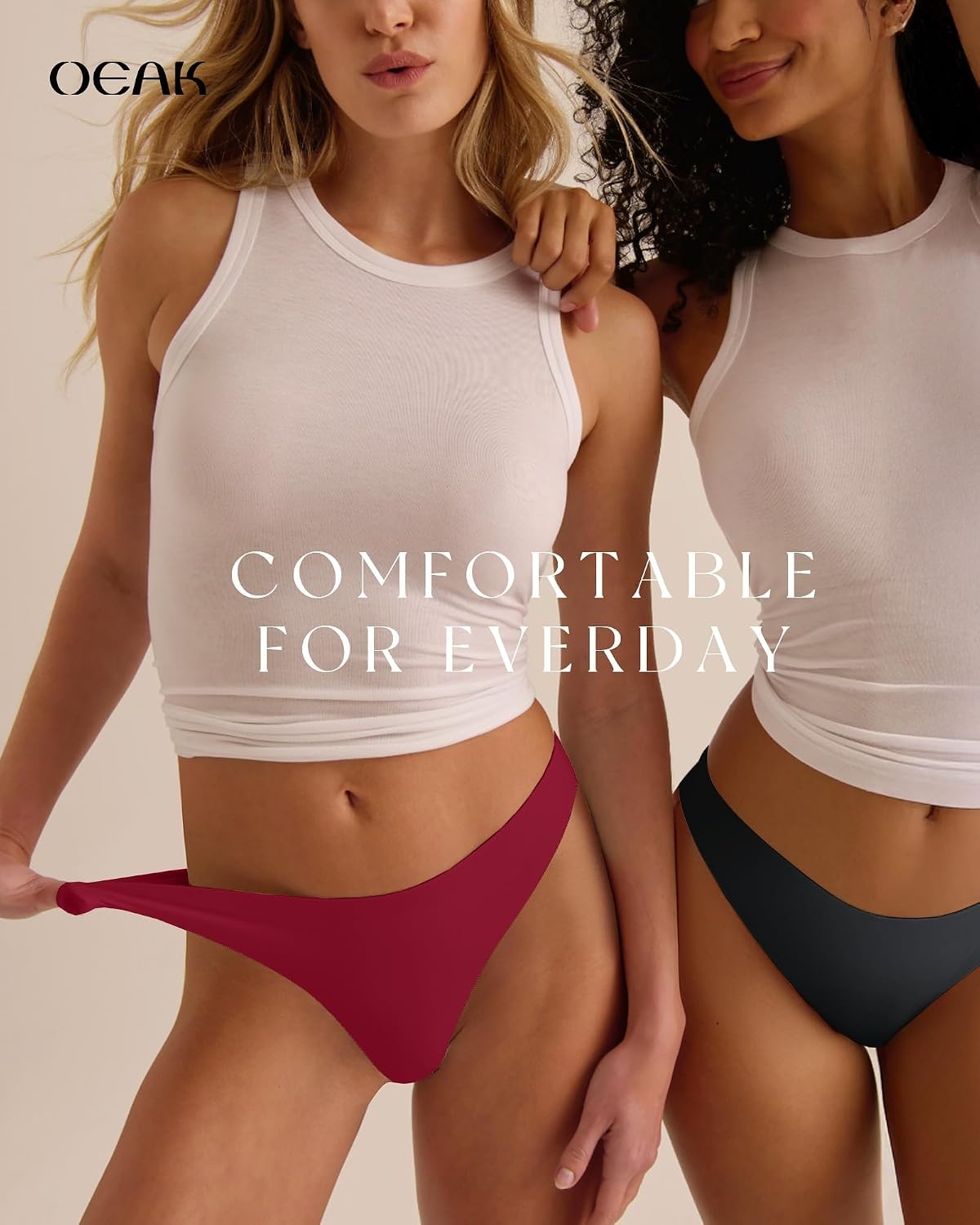 image:imageOEAK Seamless Thongs for Women Invisible Thongs No Show Thong Panty Liners Tangas Comfortable Workout GStrings UnderwearWine Red