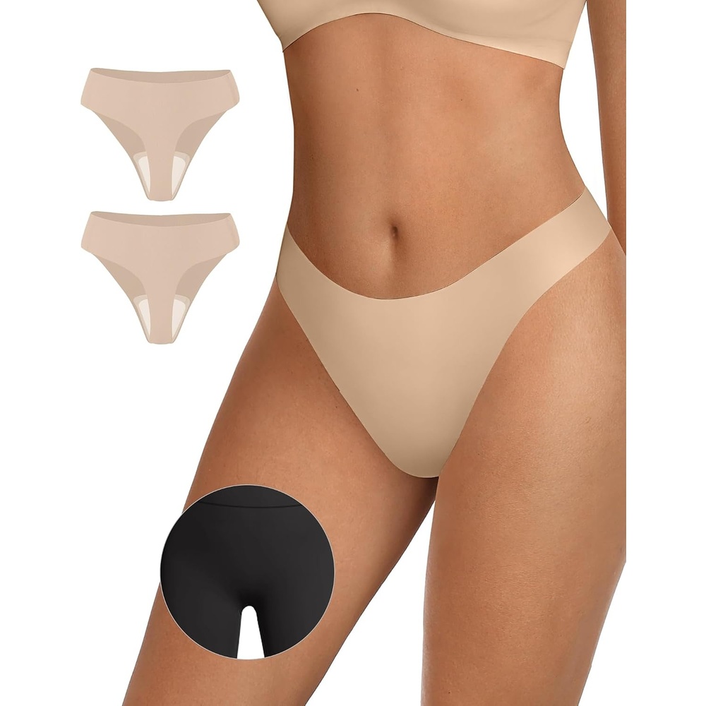 image:imageOEAK Seamless Thongs for Women Invisible Thongs No Show Thong Panty Liners Tangas Comfortable Workout GStrings Underwear2skin Nude