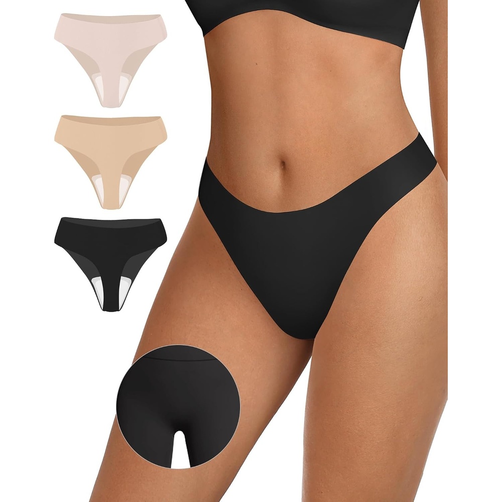image:imageOEAK Seamless Thongs for Women Invisible Thongs No Show Thong Panty Liners Tangas Comfortable Workout GStrings Underwear3p1black1skin Nude1cream