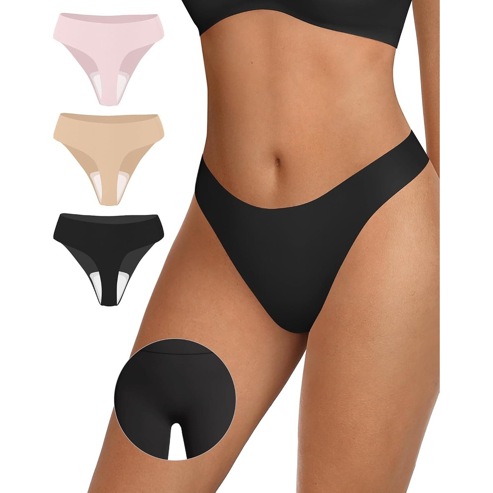 image:imageOEAK Seamless Thongs for Women Invisible Thongs No Show Thong Panty Liners Tangas Comfortable Workout GStrings Underwear3p1black1skin Nude1peach Pink