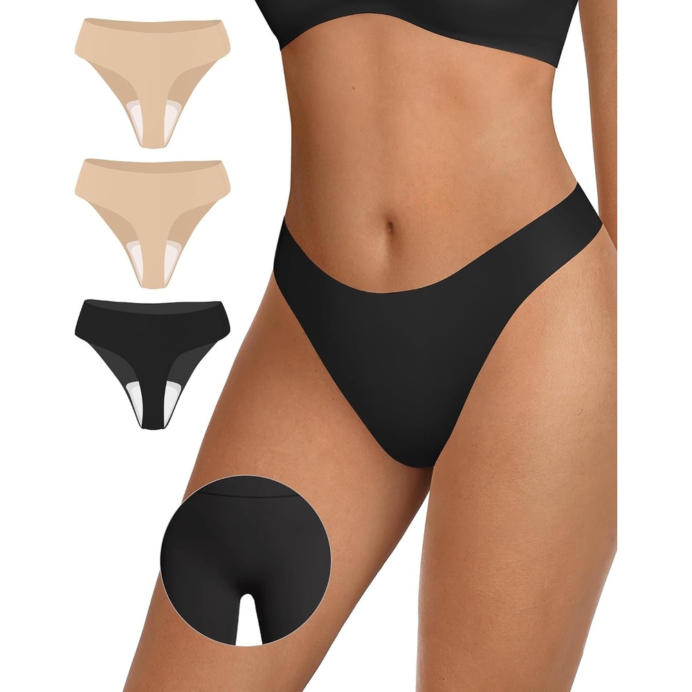 image:imageOEAK Seamless Thongs for Women Invisible Thongs No Show Thong Panty Liners Tangas Comfortable Workout GStrings Underwear3p2skin Nude1black