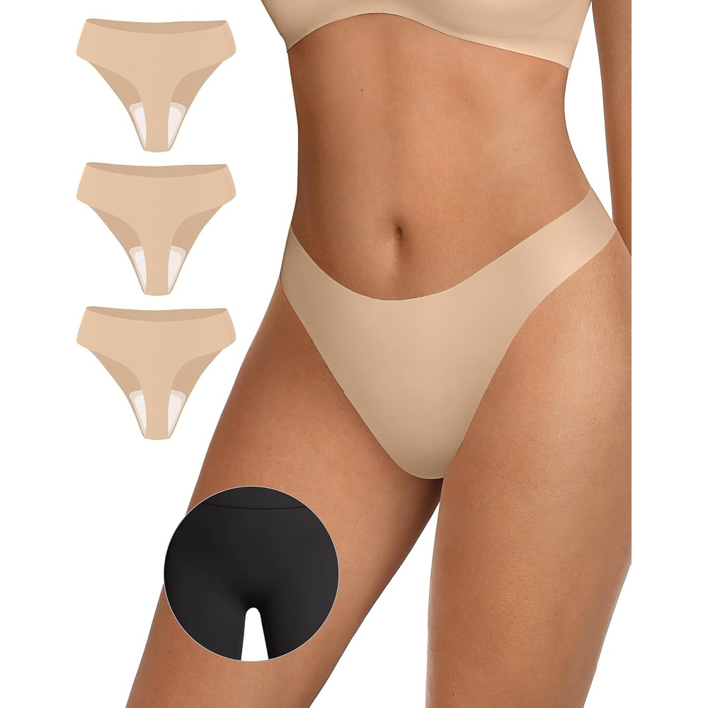 image:imageOEAK Seamless Thongs for Women Invisible Thongs No Show Thong Panty Liners Tangas Comfortable Workout GStrings Underwear3p3skin Nude