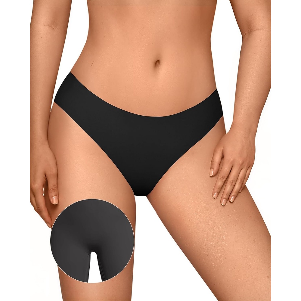 image:imageOEAK Seamless Thongs for Women Invisible Thongs No Show Thong Panty Liners Tangas Comfortable Workout GStrings UnderwearBlack