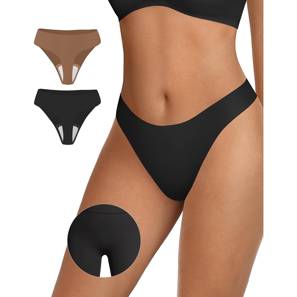image:imageOEAK Seamless Thongs for Women Invisible Thongs No Show Thong Panty Liners Tangas Comfortable Workout GStrings UnderwearBlacklatte