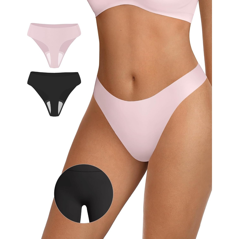 image:imageOEAK Seamless Thongs for Women Invisible Thongs No Show Thong Panty Liners Tangas Comfortable Workout GStrings UnderwearBlackpeach Pink