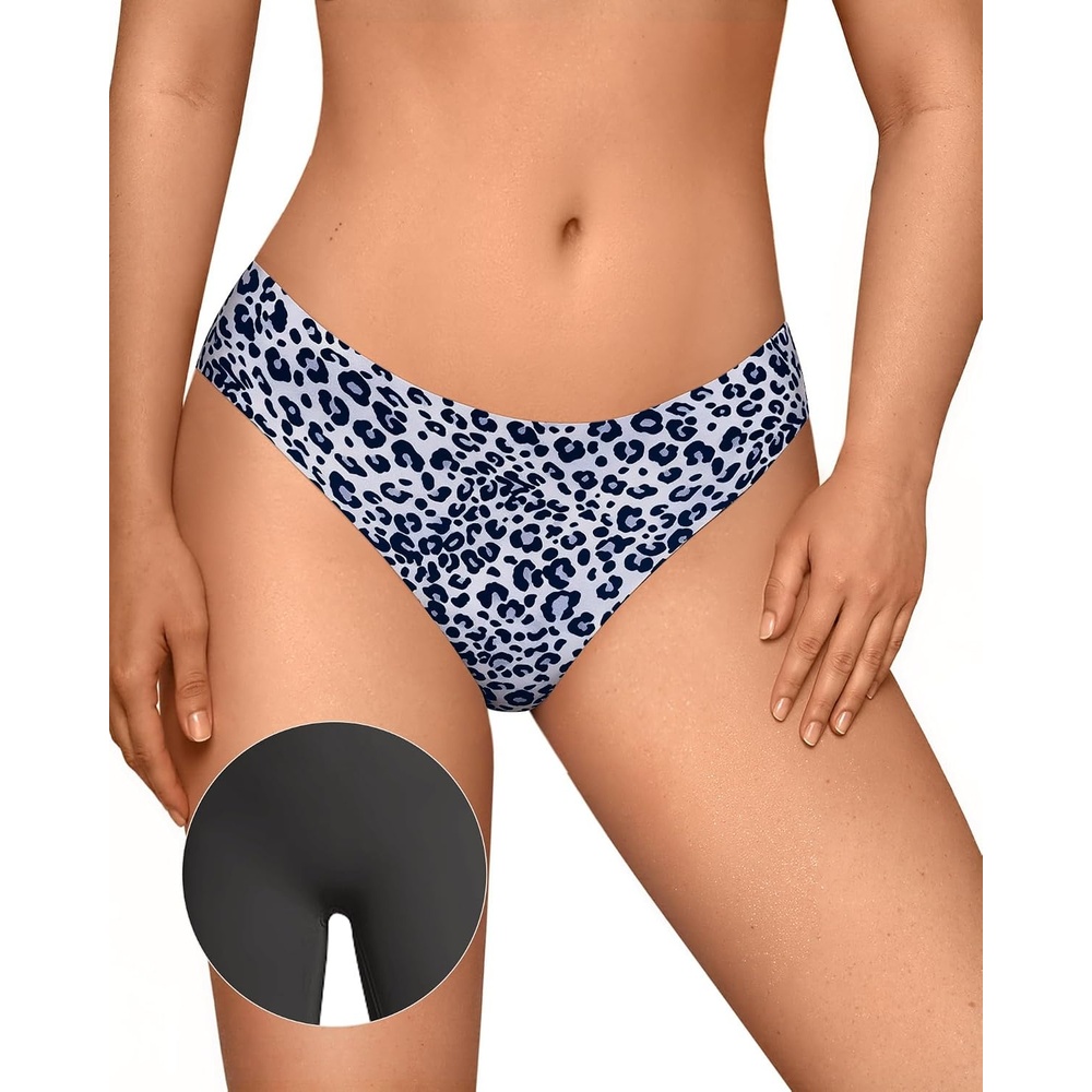 image:imageOEAK Seamless Thongs for Women Invisible Thongs No Show Thong Panty Liners Tangas Comfortable Workout GStrings UnderwearLeopard Grey