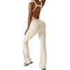 OEAK Womens Flare Jumpsuit with Bra Tummy Control Cutout Romper Workout Outfit Sleeveless Unitard One Piece Backless Bodysuit(Beige)
