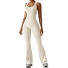 OEAK Womens Flare Jumpsuit with Bra Tummy Control Cutout Romper Workout Outfit Sleeveless Unitard One Piece Backless Bodysuit(Beige)