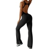 OEAK Womens Flare Jumpsuit with Bra Tummy Control Cutout Romper Workout Outfit Sleeveless Unitard One Piece Backless Bodysuit(Black)