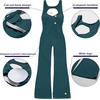 OEAK Womens Flare Jumpsuit with Bra Tummy Control Cutout Romper Workout Outfit Sleeveless Unitard One Piece Backless Bodysuit(Blackish Green)