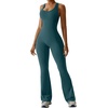 OEAK Womens Flare Jumpsuit with Bra Tummy Control Cutout Romper Workout Outfit Sleeveless Unitard One Piece Backless Bodysuit(Blackish Green)